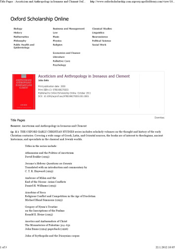 Asceticism and anthropology in Irenaeus and Clement