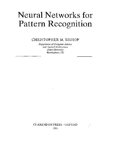 Neural Networks for Pattern Recognition