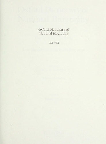 Oxford Dictionary of National Biography: Volume 2 Amos–Avory.