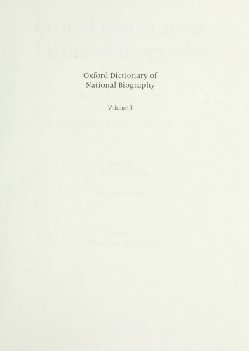 Oxford Dictionary of National Biography Volume 3 Avranches–Barnewell