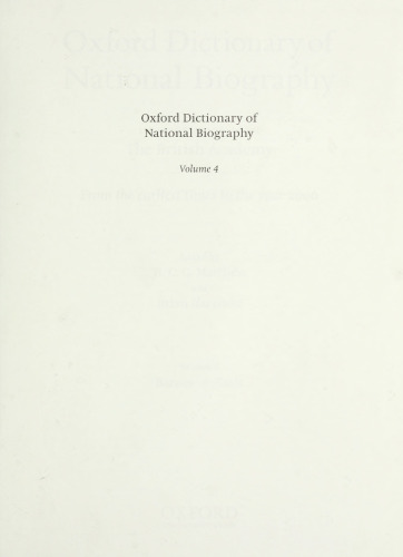 Oxford Dictionary of National Biography - Volume 4 Barney–Bellasis