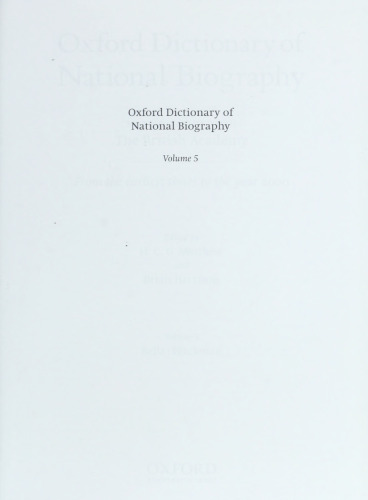 Oxford Dictionary of National Biography - volume 5 Belle–Blackman