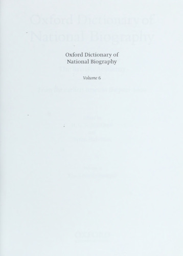 Oxford Dictionary of National Biography - volume 6 Blackmore–Bowyer