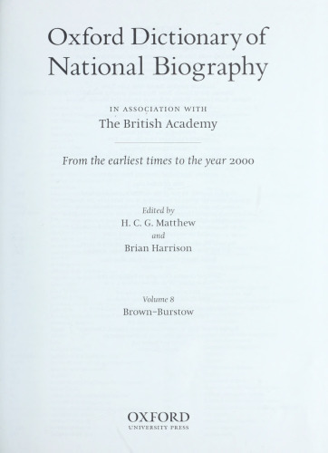 Oxford Dictionary of National Biography - volume 8 Brown–Burstow