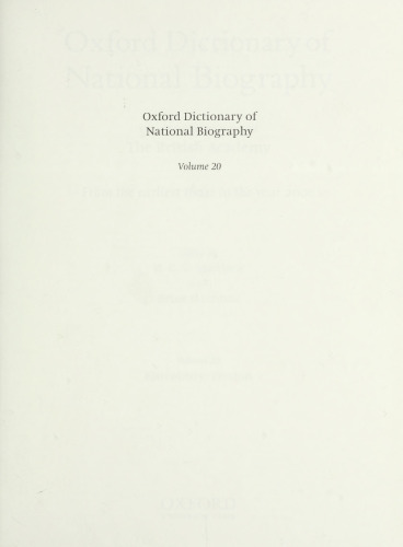 Oxford Dictionary of National Biography - volume 20 Flattisbury–Freston
