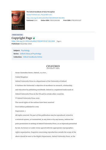 The Oxford Handbook of Voice Perception