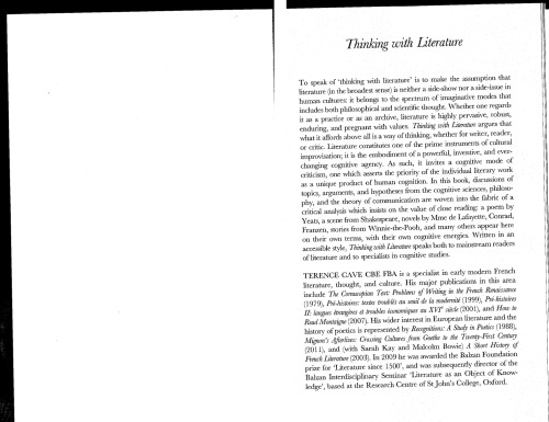 Thinking with Literature. Towards a Cognitive Criticism