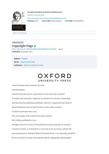 The Oxford Handbook of Friedrich Schleiermacher (Oxford Handbooks)