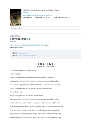 English Administrative Law from 1550: Continuity and Change