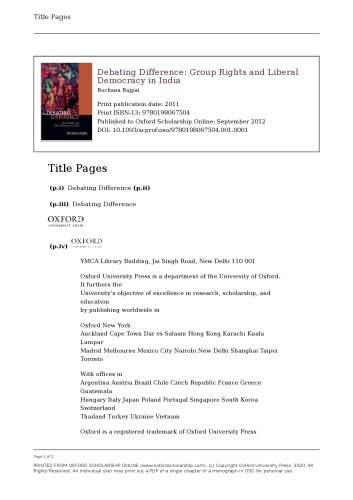 Debating Difference: Group Rights and Liberal Democracy in India