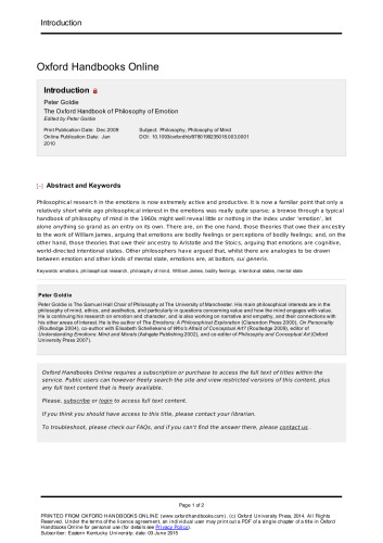 The Oxford Handbook of Philosophy of Emotion