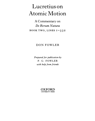 Lucretius on Atomic Motion: A Commentary on De Rerum 2.1-332