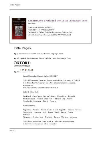 Renaissance Truth and the Latin Language Turn