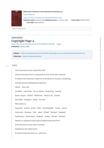 Differential Treatment in International Environmental Law