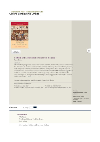Settlers and Expatriates: Britons over the Seas