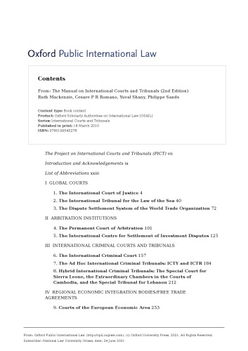 The Manual on International Courts and Tribunals (International Courts and Tribunals Series)