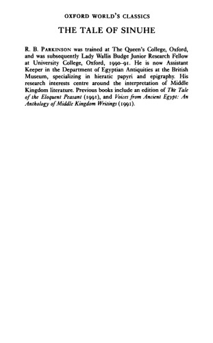 The Tale of Sinuhe and Other Ancient Egyptian Poems 1940-1640 B.C.