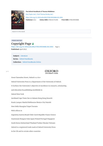 The Oxford Handbook of Thomas Middleton