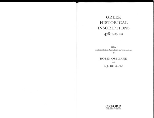 Greek Historical Inscriptions 478-404 BC