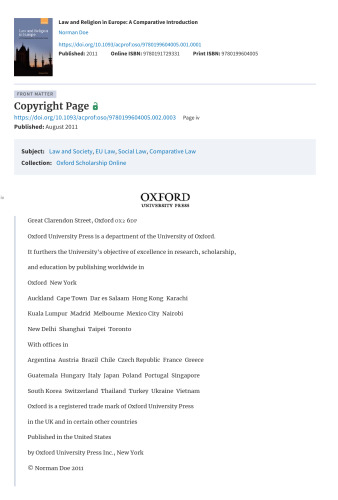 Law And Religion In Europe: A Comparative Introduction