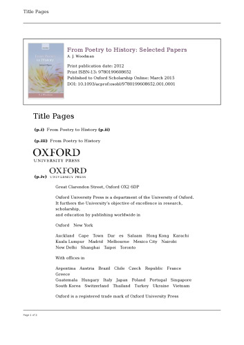 From Poetry to History: Selected Papers