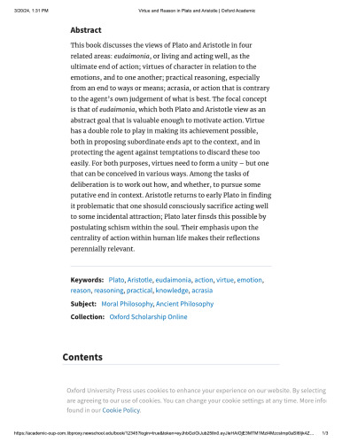 Virtue and Reason in Plato and Aristotle