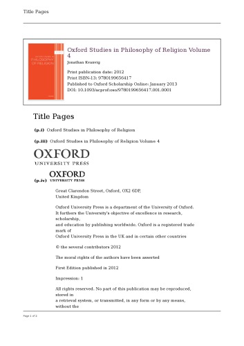 Oxford Studies in Philosophy of Religion