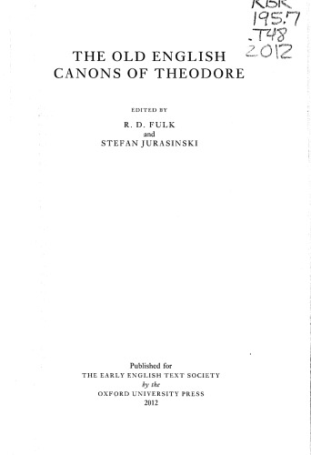 The Old English Canons of Theodore