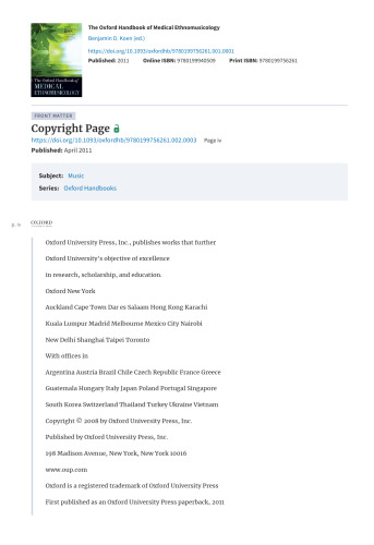 The Oxford Handbook of Medical Ethnomusicology (Oxford Handbooks)