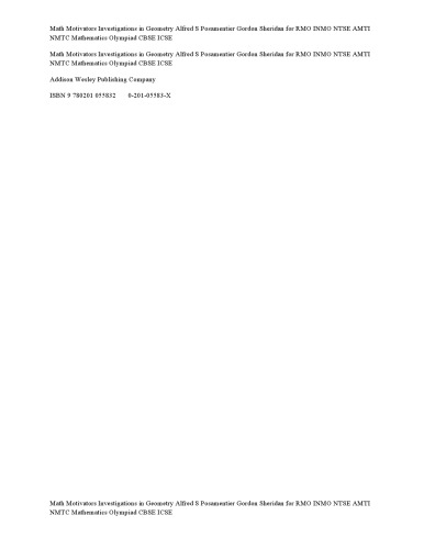 Math Motivators Investigations in Geometry Alfred S Posamentier Gordon Sheridan for RMO INMO NTSE AMTI NMTC Mathematics Olympiad CBSE ICSE ISBN 9780201055832