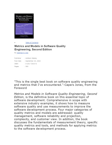 Metrics and Models in Software Quality Engineering
