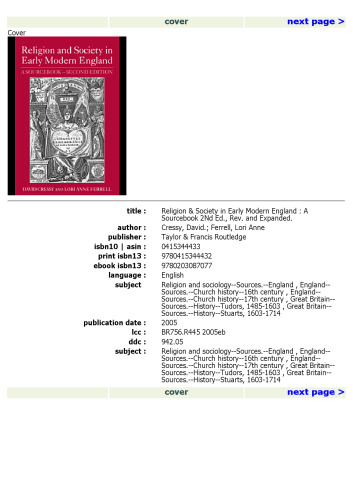 Religion and Society in Early Modern England: A Sourcebook