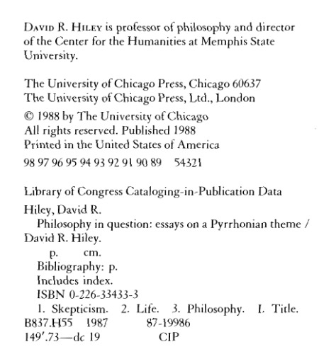 Philosophy in Question: Essays on a Pyrrhonian Theme