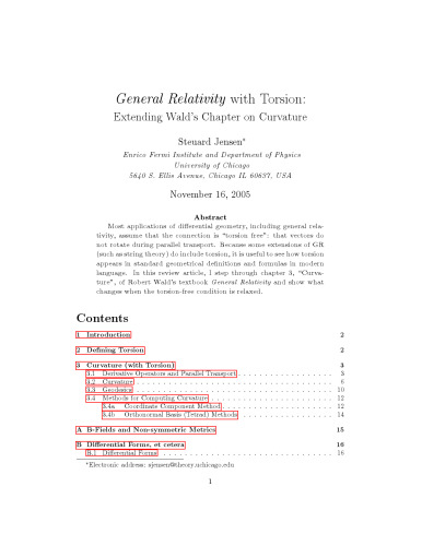 General Relativity (General Relativity with Torsion: Extending Wald’s Chapter on Curvature)