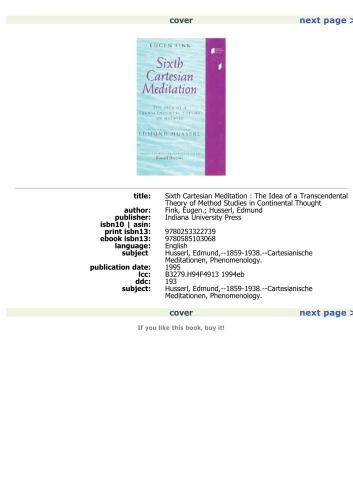 Sixth Cartesian Meditation: The Idea of a Transcendental Theory of Method