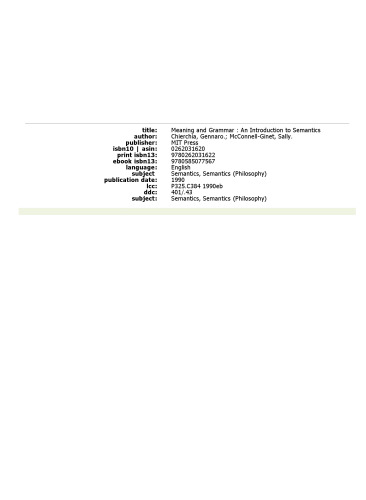 Meaning and grammar: an introduction to semantics