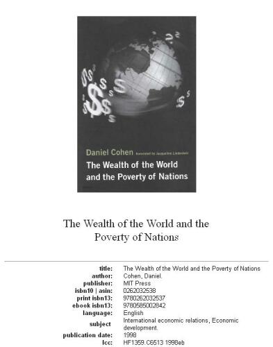 The Wealth of the World and the Poverty of Nations