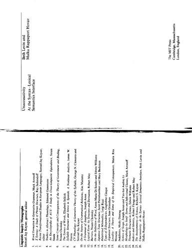 Unaccusativity: at the syntax-lexical semantics interface