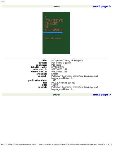 A Cognitive Theory of Metaphor