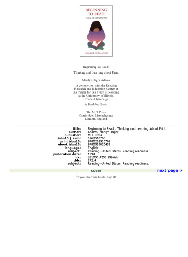Beginning to Read: Thinking and Learning about Print