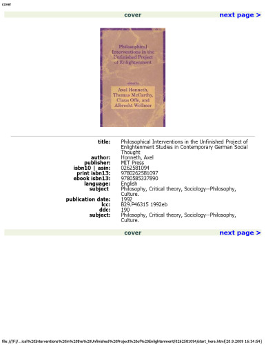 Philosophical Interventions in the Unfinished Project of Enlightenment (Studies in Contemporary German Social Thought)