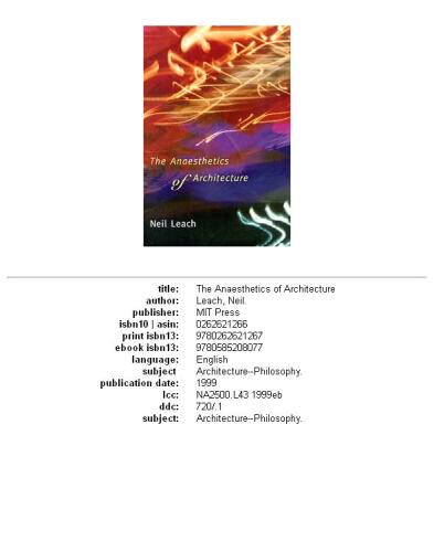 The Anaesthetics of Architecture