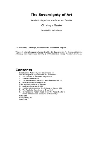 The Sovereignty of Art: Aesthetic Negativity in Adorno and Derrida