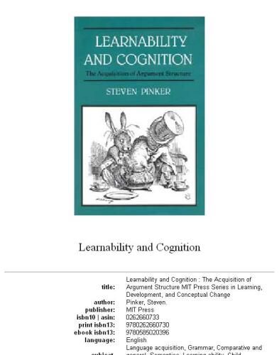 Learnability and Cognition: The Acquisition of Argument Structure