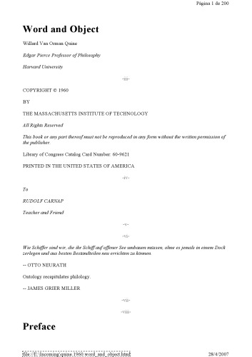 Word and Object (Studies in Communication)