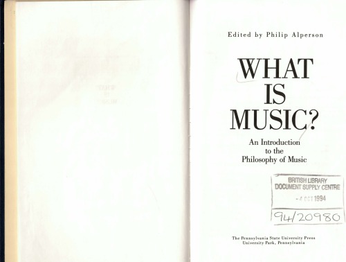 What is Music? An Introduction to the Philosophy of Music