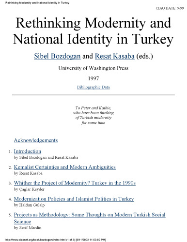 Rethinking Modernity and National Identity in Turkey (Publications on the Near East, University of Washington)