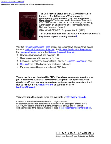 The Competitive Status of the U.S. Pharmaceutical Industry: The Influences of Technology in Determining International Industrial Competitive Advantage