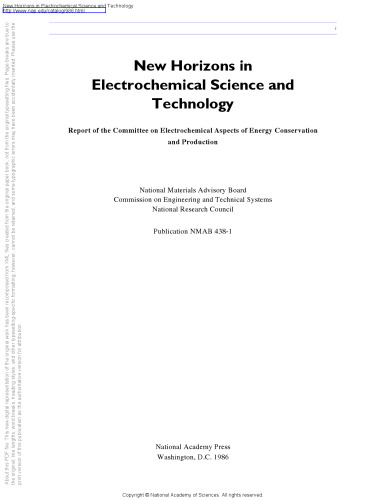 New Horizons in Electrochemical Science and Technology (Publication Nmab)