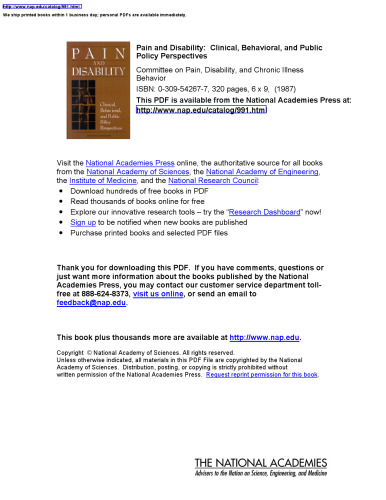 Pain and Disability: Clinical, Behavioral, and Public Policy Perspectives